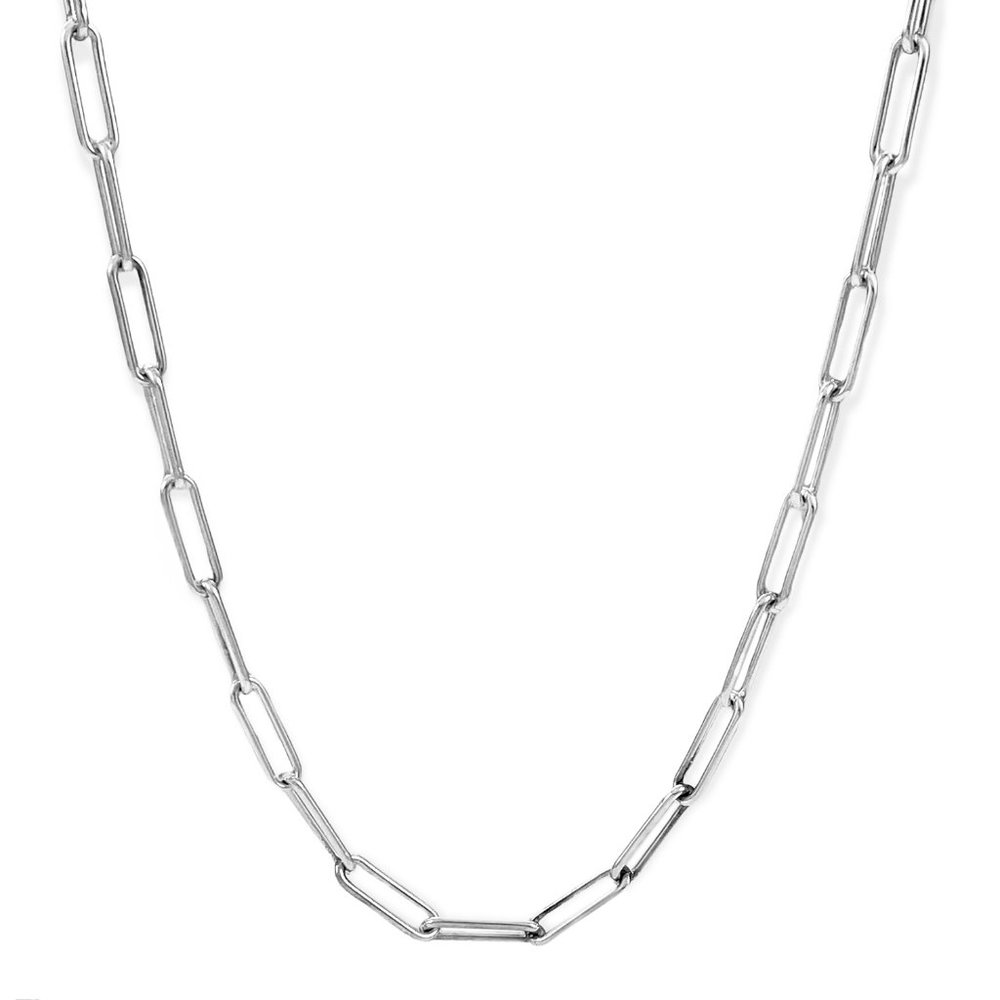 925 ITALY Sterling Silver Rounded Paperclip Trendy Necklace